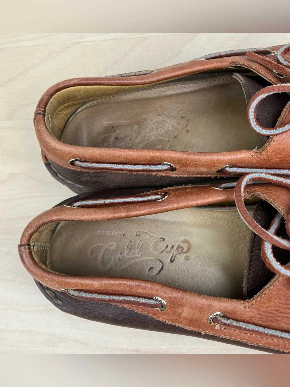 Sperry Gold Cup Men’s Size 9.0 M Classic 2 Eye Brown Leather Boat Shoes 2 Tone
